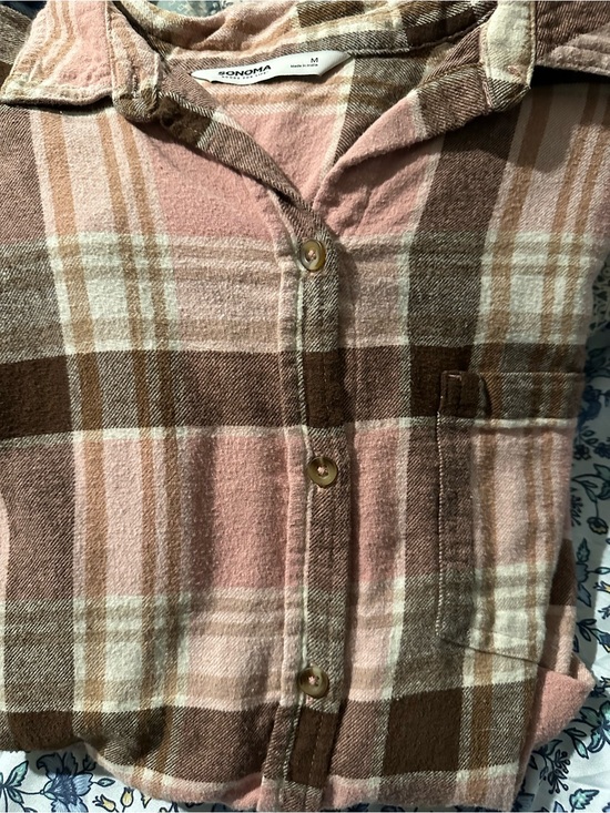 Sonoma Tops - Sonoma Pink and Brown Plaid Button-Down Shirt